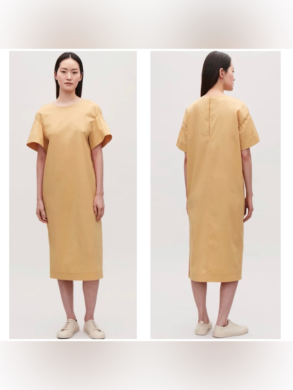 COS Minimalist Flare-Leeved Poplin Shift Dress in Mustard Size 12